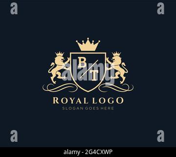 BT Letter Lion Royal Luxury heraldic, Crest Logo Vorlage in Vektorgrafik für Restaurant, Royalty, Boutique, Cafe, Hotel, Heraldik, Schmuck, Mode und Stock Vektor