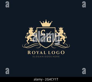 CC Letter Lion Royal Luxury heraldic, Crest Logo Vorlage in Vektorgrafik für Restaurant, Royalty, Boutique, Cafe, Hotel, Heraldik, Schmuck, Mode und Stock Vektor