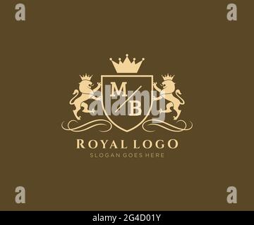 MB Buchstabe Lion Royal Luxury heraldic, Crest Logo Vorlage in Vektorgrafik für Restaurant, Royalty, Boutique, Cafe, Hotel, Heraldik, Schmuck, Mode und Stock Vektor