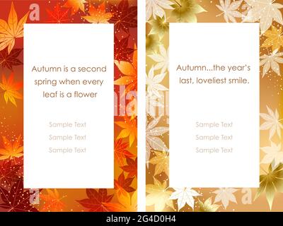 Rote und goldene Herbst-Ahornblatt-Vektorrahmen mit Textbereich auf WEISSEM Hintergrund isoliert. Stock Vektor