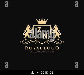 ZN Buchstabe Lion Royal Luxury heraldic, Crest Logo Vorlage in Vektorgrafik für Restaurant, Royalty, Boutique, Cafe, Hotel, Heraldik, Schmuck, Mode und Stock Vektor