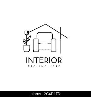 Innenausstattung Logo Design monoline Stil Raumdekoration Vektor Illustration Stock Vektor