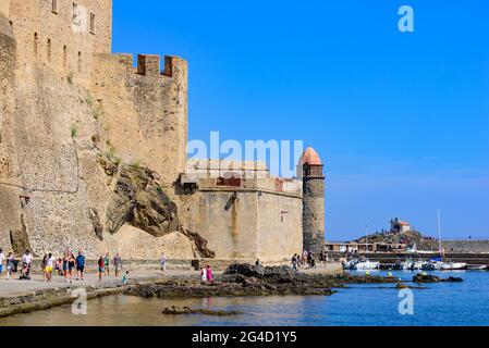 Château Royal de Collioure, eine französische königliche Burg in der Stadt Collioure, Frankreich Stockfoto