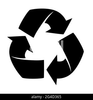 Recycling-Symbol. Schwarzes Recycling-Symbol mit drei Pfeilen. Isoliert auf weißem Hintergrund. Vektorgrafik EPS8 Stock Vektor