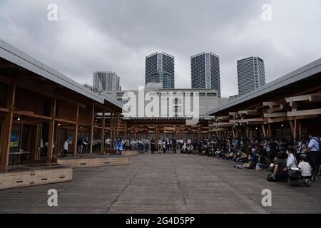 Chuo, Japan. Juni 2021. Die nationalen und internationalen Medien Japans versammeln sich im Olympischen und Paralympischen Dorf zu einer Pressetour. (Foto: Jinhee Lee/SOPA Images/Sipa USA) Quelle: SIPA USA/Alamy Live News Stockfoto