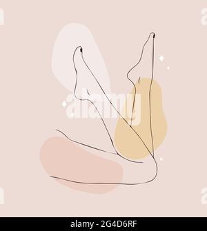 Haarentfernung. Lineare weibliche glatte Beine. Körperpflege für Frauen. Vektor Illustration von eleganten Füßen in einem trendigen minimalistischen Stil. Epilation, Schönheit und Stock Vektor
