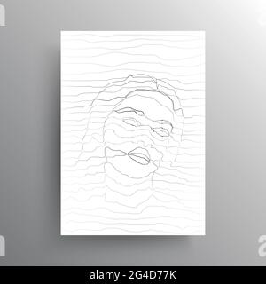 Porträt eines abstrakten weiblichen Gesichts in welligen horizontalen Linien Stil isoliert auf weißem Hintergrund. Vollfläche. Design für die Wanddekoration. Vektor Stock Vektor