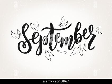 Handskizzierter September-Text. Schrift Typografie.Vektor Illustration Stock Vektor
