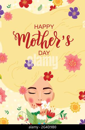 Happy Mother s day Hand Schriftzug Text mit schönen Blumen. Geeignet für Karten, Poster, Banner, Einladungen, Postkarten, Symbol. Vektorgrafik. Stock Vektor