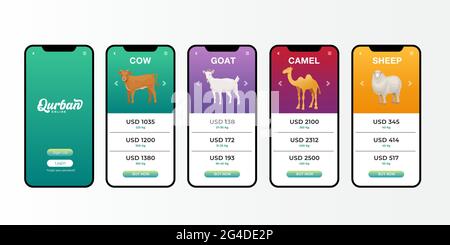 User interface elements for online qurban mobile application for Eid al Adha Stock Vektor