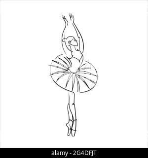 Ballerina in Tutu- und spitzenschuhen.Balletttänzerin Silhouette. Realistische Ballerina, schöne Frau vor weißem Hintergrund. Ballettbanner. Linienvektor Stock Vektor