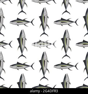 Thunfischschwärme im Meer nahtloses Muster auf weißem Hintergrund Stock Vektor