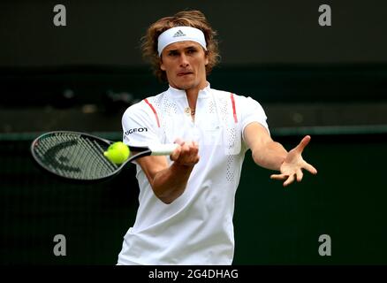 Datei Foto vom 01-07-2019 von Alexander Zverev in Aktion. Ausgabedatum: Montag, 21. Juni 2021. Stockfoto