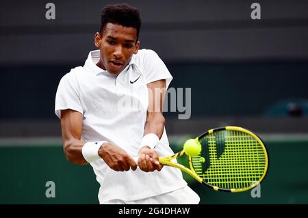 Aktenfoto vom 05-07-2019 von Felix Auger Aliassime in Aktion. Ausgabedatum: Montag, 21. Juni 2021. Stockfoto