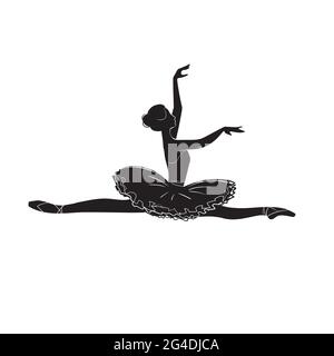 Ballerina Silhouette isolierte Illustration auf weißem Hintergrund.Junge schöne Tänzerin in einem Sprung.Mädchen in spitzenschuhe und ein Tutu springen. Stock Vektor