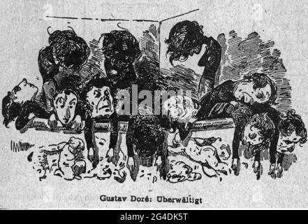 Theater / Theater, Publikum, überfordert Theaterpublikum, von Gustave Dore (1832 - 1883), Gravur, ARTIST'S COPYRIGHT MUSS NICHT FREIGEGEBEN WERDEN Stockfoto