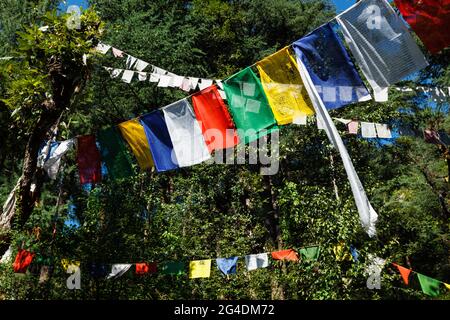 Buddhistische Gebetsfahnen luna in McLeod Ganj, Himachal Pradesh, Indien Stockfoto