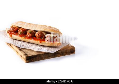 Fleischbällchen-Sandwich isoliert auf weißem Hintergrund Stockfoto
