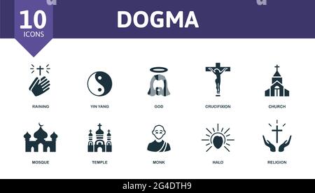 Dogma Symbol gesetzt. Enthält editierbare Symbole Religion Thema wie regnet, gott, Kirche und mehr. Stock Vektor