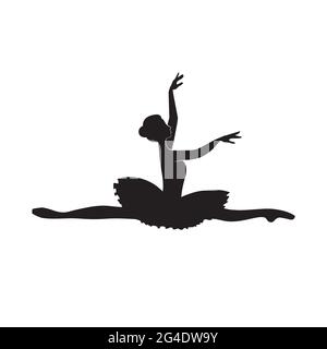 Ballerina Silhouette isolierte Illustration auf weißem Hintergrund.Junge schöne Tänzerin in einem Sprung.Mädchen in spitzenschuhe und ein Tutu springen. Stock Vektor