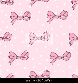 Nahtlose Muster mit rosa Schleifen, Bändern und Punkten.Stock Illustration.Festlicher Hintergrund für die Verpackung, Design. Stock Vektor