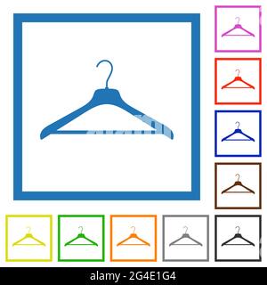 Kleiderbügel flache Farbe Symbole in quadratischen Rahmen auf weißem Hintergrund Stock Vektor