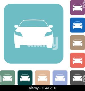 Sportwagen Vorderansicht weiße flache Symbole auf abgerundeten Farbe Quadratische Hintergründe Stock Vektor