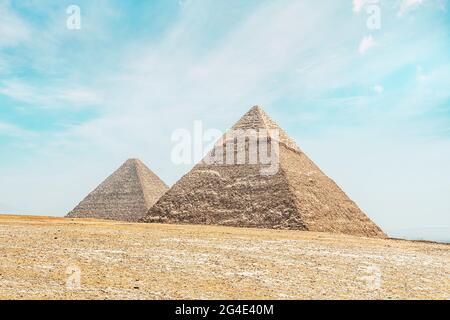 Große Pyramide von Gizeh, Ägypten. Pyramiden von Chephren Khufa und Cheops Khufu Stockfoto