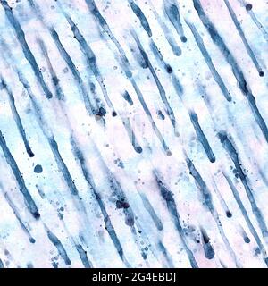 Aquarell Regen fällt nahtloses Muster. Aquarell abstrakte handgezeichnete kreative Textur. Blaue Farbe fließt hinunter Regentropfen auf Farben Hintergrund. Prin Stockfoto