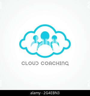 Cloud Coaching Logo Design Konzept für Leadership Company, Business Consultant oder etc. Hellblaue Farbe Identität mit weißem Hintergrund. Stock Vektor