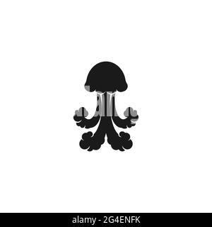 Schwarze Qualle oder medusa auf weißem Hintergrund. Symbol für Unterwassertiere. Vektorgrafik. Meer, Meer Symbol Stock Vektor