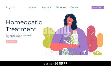 Cartoon Menschen vorbereitet organische natürliche homöopathische Pillen in Gläsern. Homöopathie Behandlung Banner, Landing Page, pflanzliche alternative Medizin, Pharm Stock Vektor