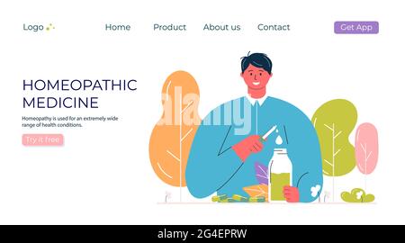 Cartoon Menschen vorbereitet organische natürliche homöopathische Pillen in Gläsern. Homöopathie Behandlung Banner, Landing Page, pflanzliche alternative Medizin, Pharm Stock Vektor