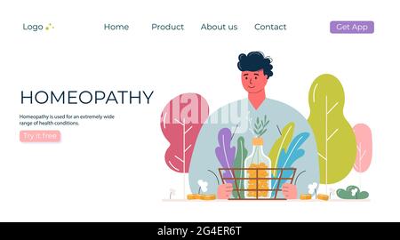 Cartoon Menschen vorbereitet organische natürliche homöopathische Pillen in Gläsern. Homöopathie Behandlung Banner, Landing Page, pflanzliche alternative Medizin, Pharm Stock Vektor