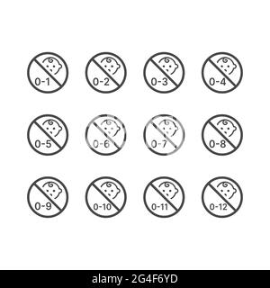 Kein Vektor-Symbol für Babyverbot festgelegt. Monate für Babyprodukte und Symbole für Verpackungsanweisungen. Stock Vektor