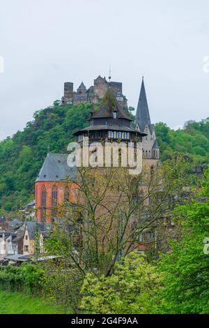 Stadt der Türme und Weine, historische Stadt Oberwesel, UpperMittelrheintal, UNESCO-Weltkulturerbe, Rheinland-Pfalz, Deutschland Stockfoto