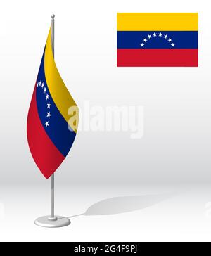 venezuela Flagge auf Fahnenmast für die Registrierung der feierlichen Veranstaltung, Treffen ausländischer Gäste. Tag der nationalen Unabhängigkeit venezuelas. Realistischer 3D-Vektor auf wh Stock Vektor
