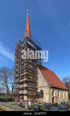 Turm der St.-Egidien-Kirche, Beerbach, Mittelfranken, Bayern, Deutschland Stockfoto