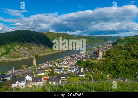 Stadt der Türme und Weine, historische Stadt Oberwesel, UpperMittelrheintal, UNESCO-Weltkulturerbe, Rheinland-Pfalz, Deutschland Stockfoto
