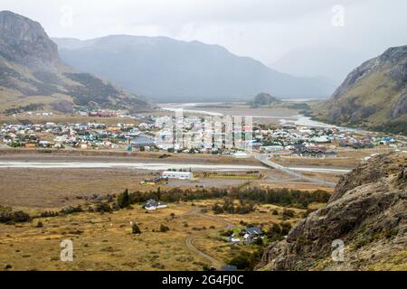 Luftaufnahme des Dorfes El Chalten, Argentinien Stockfoto