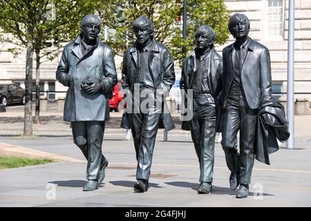 The Beatles at Pier Head in Liverpool von Andrew Edwards Stockfoto