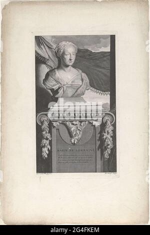 . Büste von Marie de Lorraine und Guise, Königin von Schottland und späteren Regelungen von Schottland. Das Bild steht auf einem Podest mit einem französischen Gedicht über ihr Leben. Stockfoto