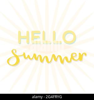 „Hello Summer“-Schriftzug. Lichtstrahlen. Vektorgrafik, handgezeichnetes Design Stock Vektor