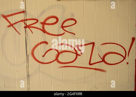 Graffiti aus Gaza am 15. Juni 2021 in Birmingham, Großbritannien. Stockfoto