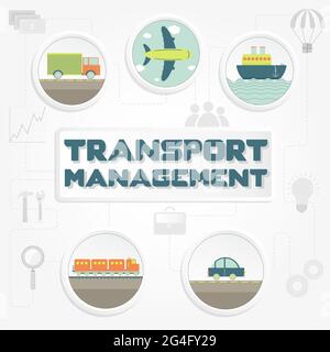 „Transportmanagement“, Transport (LKW, Auto, Schiff, Flugzeug und Zug) und Tools Stock Vektor