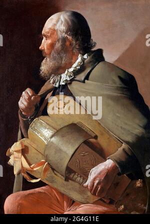 Ein blinder Hurdy-Gurdy-Spieler von Georges de La Tour (1593-1652), Öl auf Leinwand, c. 1620-30 Stockfoto