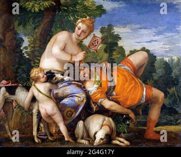 Venus und Adonis von Paolo Veronese (1528–1588), Öl auf Leinwand, c. 1580 Stockfoto