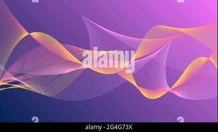 Schwankende Wellenlinien abstrakter Wellenhintergrund Rosa und blau mit gelben Streifen Stock Vektor