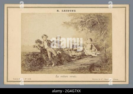 Fotoproduktion eines Gemäldes von Kindern mit einem Karren, der von Eugène Joseph Lejeune gefallen ist; La Voiture Versée. . Stockfoto