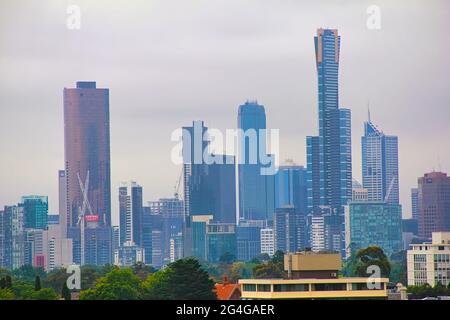 Stadtbild von Melbourne CBD Hochhäusern, Australien. Aufgenommen am 3. Dezember 2014 in Melbourne, Australien. Stockfoto